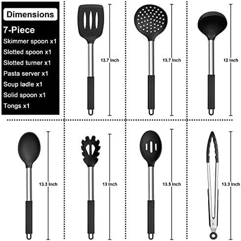 E-far Mixing Bowls with Lids Set of 3 with Silicone Cooking Utensils Set of 7, Nesting Bowls for Baking Cooking and Prepping, Heat Resistant Kitchen Utensils with Stainless Steel Handle - Image 3