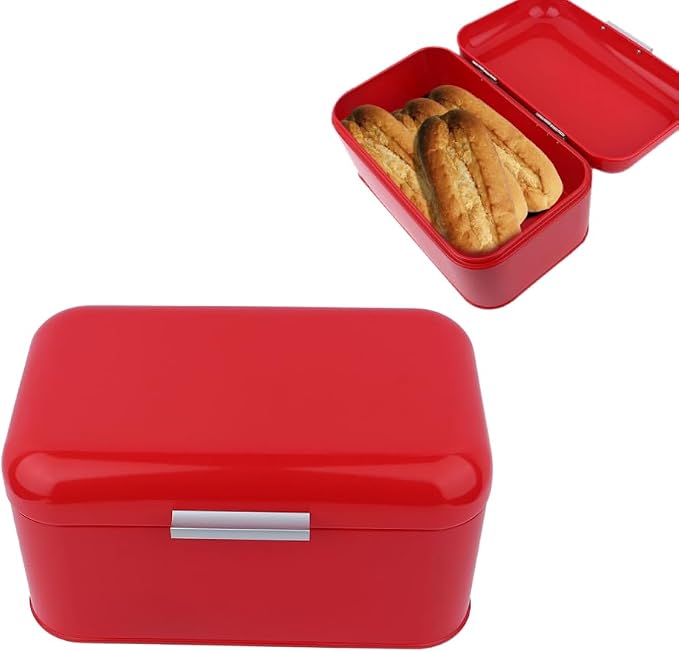 Cocoarm Bread Box, Red Retro Style, Metal, Large Capacity Kitchen Storage Container for Countertop by Cocoarm
