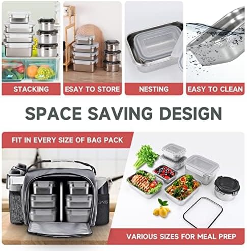 Cykorxicc 12PC 304 Stainless Steel Food Storage Containers with Lids Leakproof, Meal Prep Container Airtight, Lunch Boxes, Kimchi Containers for food storage Nestable | Oven/Dishwsher/Freezer Safe - Image 5