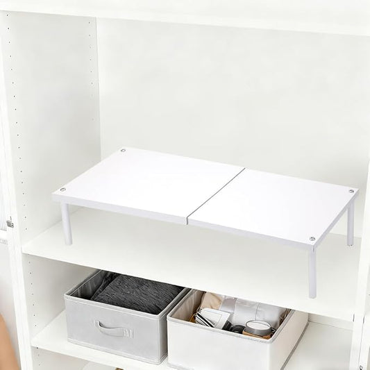 Extendable Metal Shelf Organizer - Adjustable 14.6-24.4in Length, Stackable Storage Rack for Kitchen, Pantry, Bathroom, Shoe Cabinet & Tool Closet (1 Pack, White) by JBESUHI