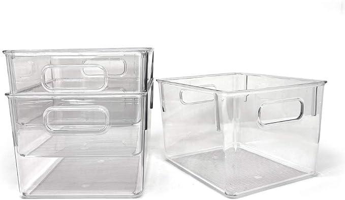 Isaac Jacobs 3-Pack Medium Clear Storage Bins with Handles | Plastic Organizer for Home, Room, Office, Fridge, Kitchen/Pantry Non-Slip Container Set, Food Safe, BPA Free (3-Pack, Medium) - Image 4