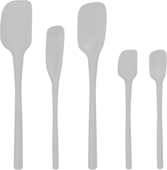 Tovolo Flex Core 5 Piece Silicone Spatula Set Heat Resistant All Silicone Utensils Include Non Stick Spatula Spoonula Jar Scraper, Dishwasher Safe BPA Free Spatulas for Baking Mixing, Oyster Gray by Tovolo