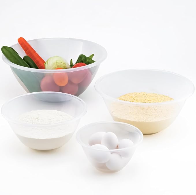 WINSOME Plastic Mixing Bowl | Set of 4 Sizes (1L, 2.3L, 4L, 7L) Best for Baking & Mixing Ingredients Like Eggs, Salad, Veggies, Fruits, Doughs, Sauces & More by Winsome