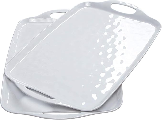 TP Melamine Serving Trays with Handles, 17” x 12”, Set of 2, Pure White | Rectangular Trays, Serving Platters for Food and Meat, Dishwasher Safe, Lightweight, Break-resistant by TastePrime