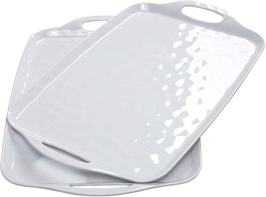 TP Melamine Serving Trays with Handles, 17” x 12”, Set of 2, Pure White | Rectangular Trays, Serving Platters for Food and Meat, Dishwasher Safe, Lightweight, Break-resistant by TastePrime