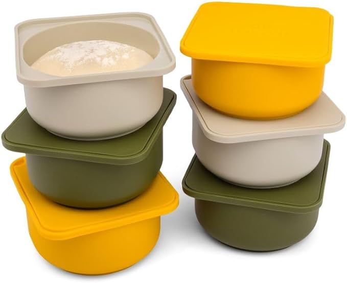 Babadoh Pizza Dough Proofing Silicone Containers with Lids | Pizza Making Accessories | The Perfect Pizza | Set of 6 | Multi Yellow (2 Dough, 2 Olive, 2 Yellow) | Original Size (make 12" Pizzas) by Babadoh