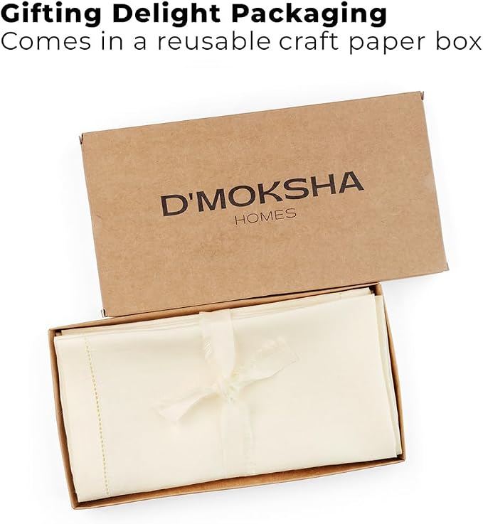 Signature Linen™ by D'Moksha Ivory Dinner Napkins Set of 4, 20 x 20 Inch Cloth Napkins, 100% Pure Linen, Hemstitch, Machine Washable Table Napkins- Summer, Weddings, Outdoor hostings - Image 5