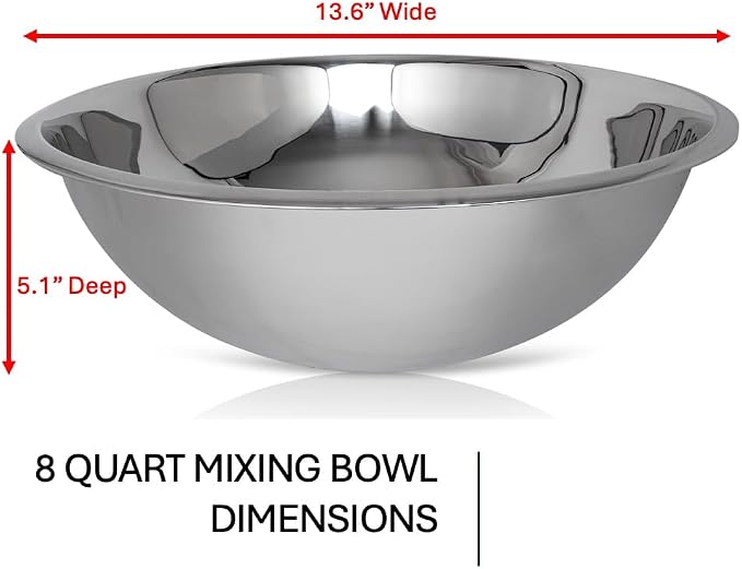 8 Quart Large Stainless Steel Mixing Bowls Set, 3-Pack, Nesting Bowls | Extra Large Commercial Grade Metal Bowls for Meal Prep, Baking, Serving, Food Storage. Rustproof & Dishwasher Safe - Image 6