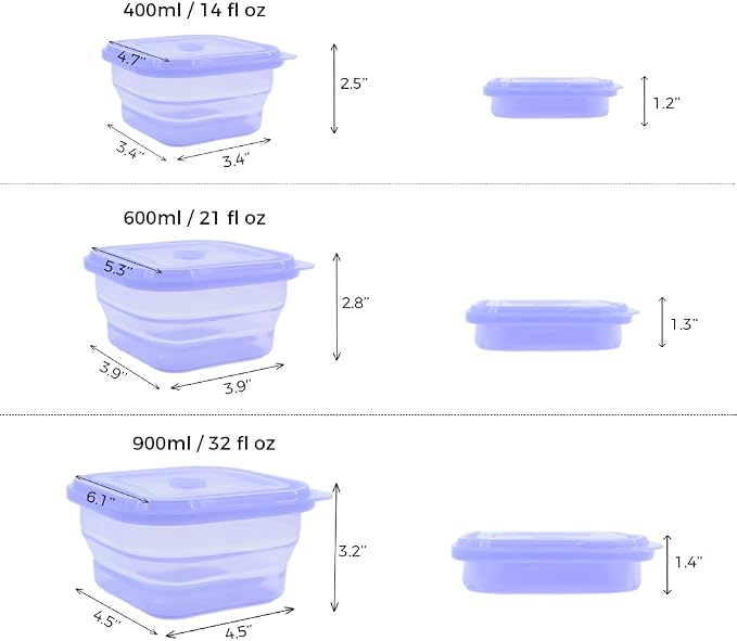 Collapsible Silicone Food Storage Containers with Silicone Airtight Lids-3 Pack (Clear), Reusable Stacking Lunch Boxes, Kitchen Stacking Container Set for Microwave Freezer Dishwasher Safe… - Image 2