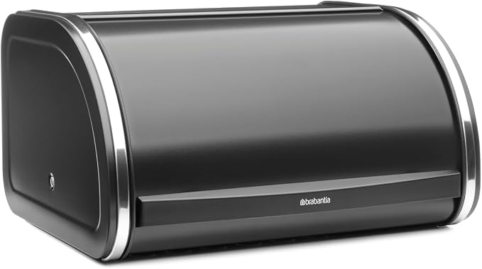 Brabantia Roll Top Bread Box | Medium | Matt Black | Large Metal Front Opening Bread Store for Kitchen Countertop | Partly Flat Top for Extra Storage, Magnet Closing Lid | Fits 1 Loaf - Image 2