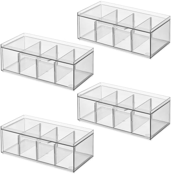 iDesign XL Tea Bag Organizer, 4-Section Clear Stackable, 4-Pack | For Counter, Storage Drawer, For Cabinet - Image 9