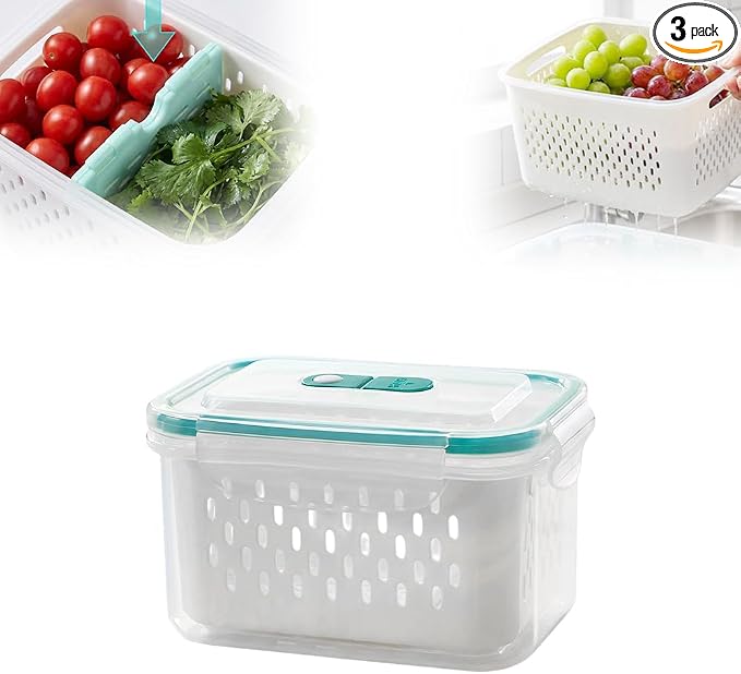 Fruit Storage Containers with Removable Colander (Green 6PCS, Small) | Leakproof Produce Containers for Fridge, Produce Storage Containers, Fridge Organizers and Storage for Fruit, Vegetables by Unknown