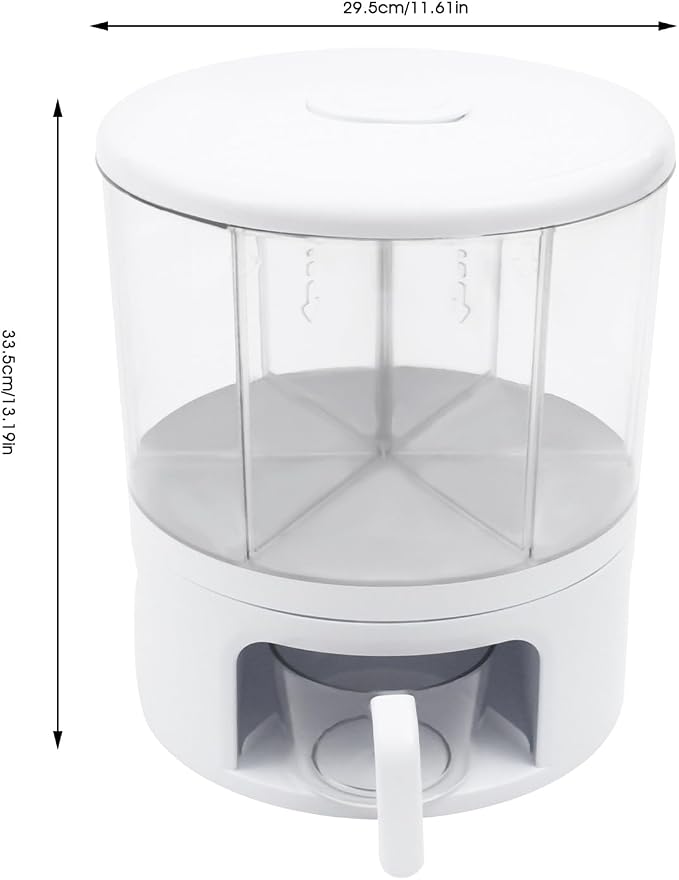 360° Rotating Grain Dispenser With 6 Grids, 24lbs Large Capacity Grain Dispenser Rotating Kitchen Storage Containers With Sealed Lid For Peanut Barley Millet And Cereal(White) - Image 2
