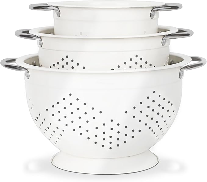 Colander Set for Kitchen, 1.5, 3, 5 Qt Food Strainers and Colanders | Stainless Steel Handle,Strainers and Colanders For Pasta, Vegetables, and Fruits, Coated Metal, Kitchen Essential by Hillbond