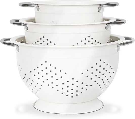 Colander Set for Kitchen, 1.5, 3, 5 Qt Food Strainers and Colanders | Stainless Steel Handle,Strainers and Colanders For Pasta, Vegetables, and Fruits, Coated Metal, Kitchen Essential by Hillbond