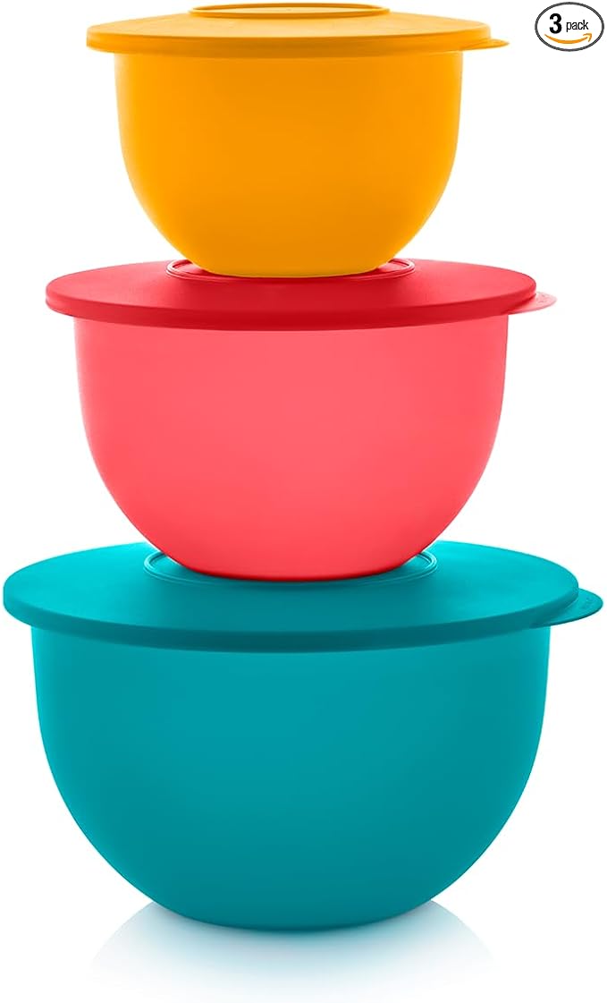 Tupperware Impressions Classic 3 Bowl Food Storage Set in Multi Colors, Dishwasher Safe and BPA Free (3 Containers, 3 Lids) by Tupperware