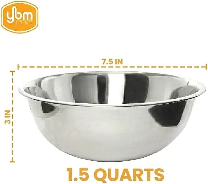 YBM HOME 1.5 Quart Stainless Steel Premium Mixing Bowl – Heavy Duty Deep Prep Bowl for Baking, Cooking, Dough Mixing, Salad Serving & Commercial Kitchen Use - Image 6