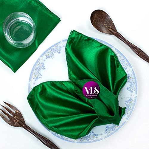 VDS - 200 Pieces | Satin Napkins 20 x 20 Inch Square | Kitchen & Dinner Table Napkins Cloths Handkerchief for Restaurant Bistro Wedding Christmas Birthday Party Dinner Decoration (Green) by VDS