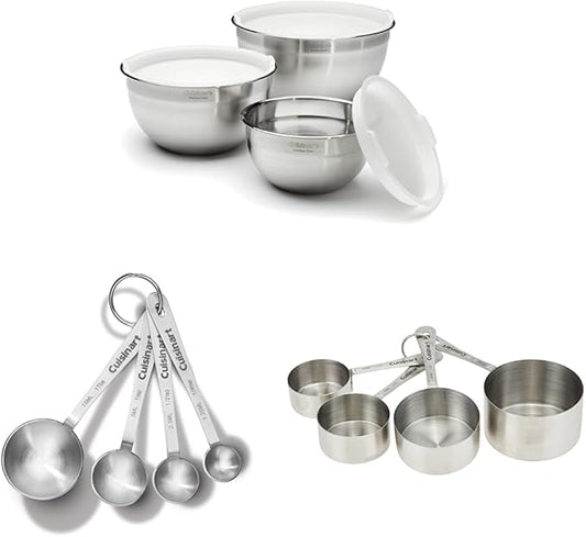 Cuisinart Mixing Bowl Set, Stainless Steel, 3-Piece CTG-00-SMP Stainless Steel Measuring Spoons, Set of 4,Silver CTG-00-SMC Stainless Steel Measuring Cups, Set of 4,Silver by Cuisinart