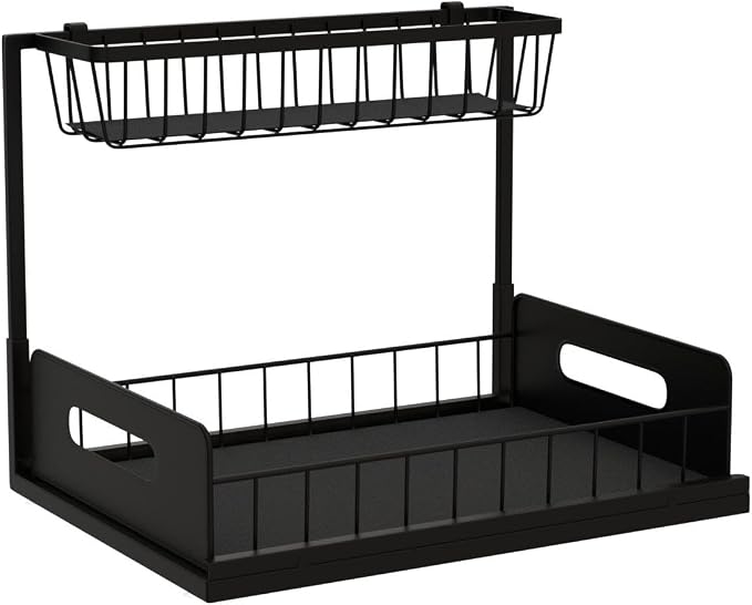 Under Sink Organizer,Metal Pull Out Kitchen Cabinet Organizer with Sliding Drawer,Sturdy Multi-Functional for Bathroom Organization,Black - Image 6
