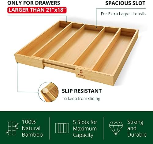 ROYAL CRAFT WOOD Luxury Bamboo Kitchen Drawer Organizer - Silverware Organizer - Utensil Holder and Cutlery Tray with Grooved Drawer Dividers for Flatware and Kitchen Utensils - Image 4