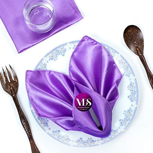 VDS - 200 Pieces | Satin Napkins 12 x 12 Inch Square | Kitchen & Dinner Table Napkins Cloths Handkerchief for Restaurant Bistro Wedding Christmas Birthday Party Dinner Decoration (Lavender) by VDS