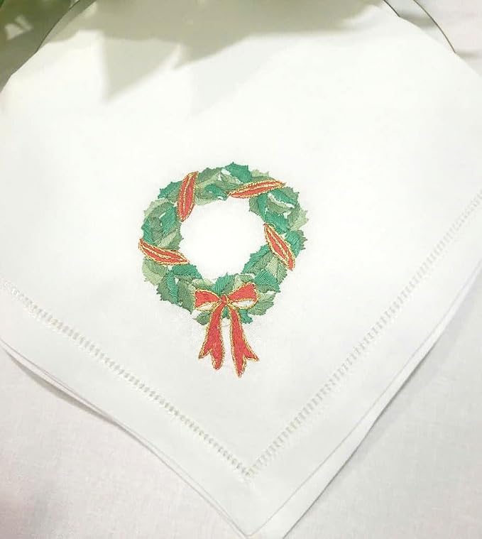 Embroidered Cotton Napkins Christmas 20x20 (Leaf Holly Wreath Christmas) - Image 7