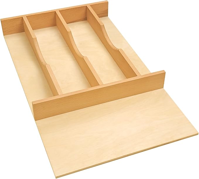 Silverware Drawer Organizer - Trim-to-Fit with Adjustable Dividers for Kitchen Utensil Storage, Beech Wood Frame with 11 Sizes (13.23" W x 22" D) by Unknown