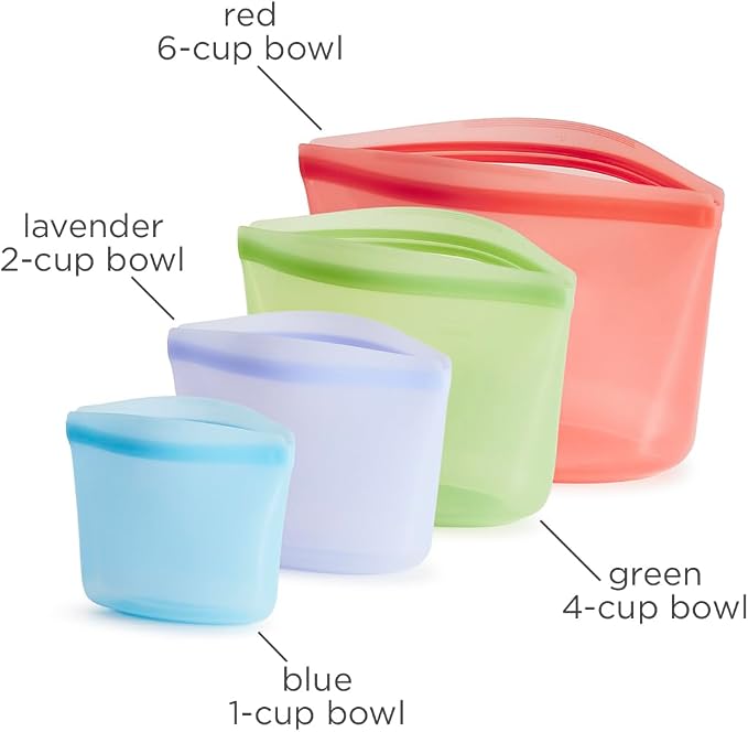 Stasher Premium Reusable Silicone Food Storage Bags, 4-Pack, Multicolor | Food-Safe Silicone, BPA-Free, Leak-Free, Eco-Friendly, Dishwasher, Lunch Bag, Travel Containers, Meal Prep, Lunch, Travel - Image 5