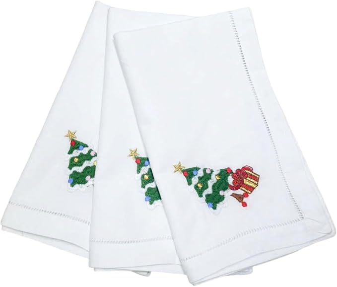 Embroidered Cloth Napkin Christmas Tree and Gift Box Cotton Napkins Set of 6, 20 x 20 Hemstitch Table Napkins Machine Washable, Daily & Holidays, Great Gift Ideas by Unknown