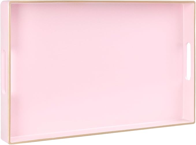 Pink Decorative Tray for Coffee Table, Serving Tray with Handles | Plastic Melamine Tray, Modern Ottoman Tray, Rectangular Countertop Organizer Tray for Living Room, 15.8"L x 10.2"W x 1.4"H by MAONAME