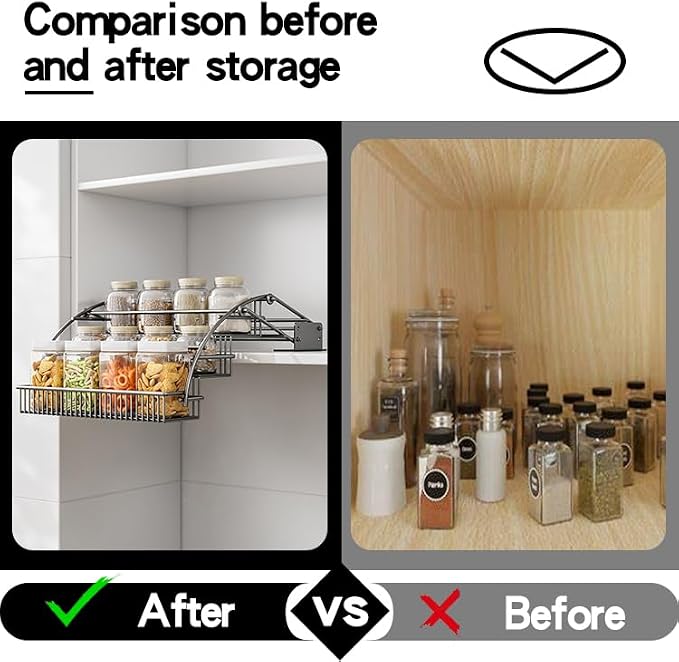 3-Tier Pull Down Spice Rack Organizer for Inside Cabinet Pantry Expandable Display Riser Shelf Kitchen Seasoning Shelf (31.5cm/12.4in) - Image 5