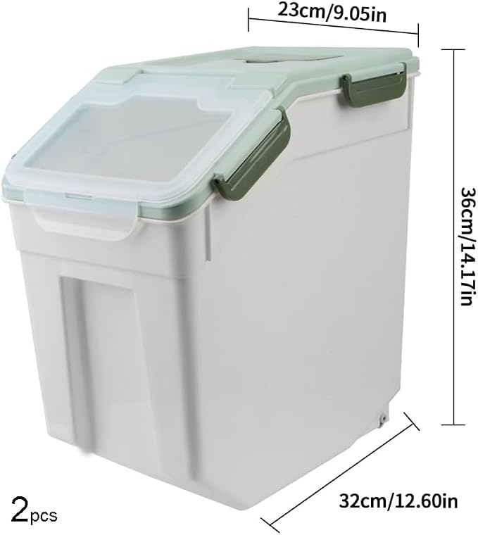 25LB Large Flour Storage Container Bin ,2 Pack Airtight Plastic with Wheels Seal Locking Lid Dispenser Organizer Storage Bin with Measuring Cup & Scoop for Flour, Rice, Grain 50LBS Total - Image 4
