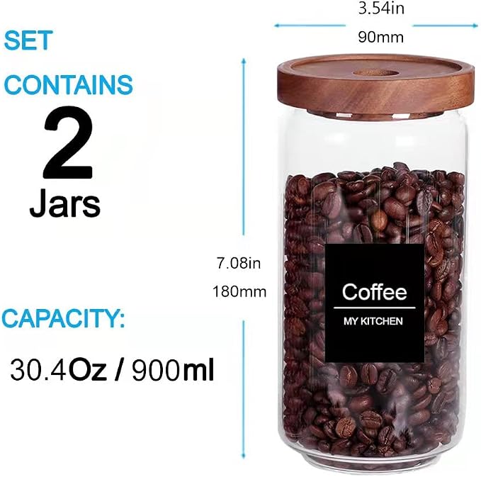 SAIOOL Borosilicate Glass Kitchen Jars/Canisters, 2 Pack 30Oz/900ml - Image 3