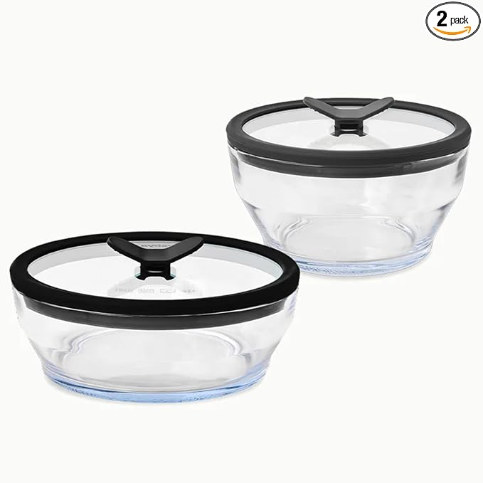 Anyday 4-Piece Medium Glass Food Storage with Lids (Clear Black Sesame) | Plastic-Free Meal Prep, Microwave Cookware, Stackable Airtight Container, Vented Glass Lid, Microwave-Safe Reheating by Anyday