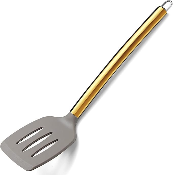 Berglander Non-stick Silicone Slotted Turner with Titanium Gold Plated Handle for Cooking, Dishwasher Safe, Easy to Clean by Berglander