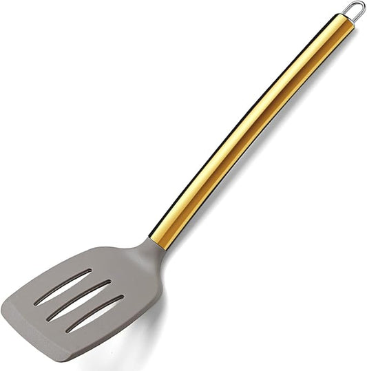 Berglander Non-stick Silicone Slotted Turner with Titanium Gold Plated Handle for Cooking, Dishwasher Safe, Easy to Clean by Berglander