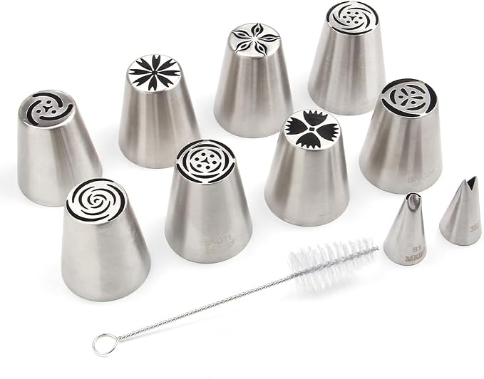 11 Pieces Stainless Steel Medium Russian Tulip Icing Tips Set | Cupcake Flower Shaped Frosting Nozzle Kit For Pastry Cupcakes Cakes Cookies Decorating,Stainless Steel Flora Piping Tips - Image 3