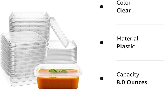 8 oz 20 Pack Square Clear Deli Containers with Lids Disposable BPA Free Square Plastic Food Storage Containers with Lids Airtight for Meal Prep Take Out Kitchen - Image 8