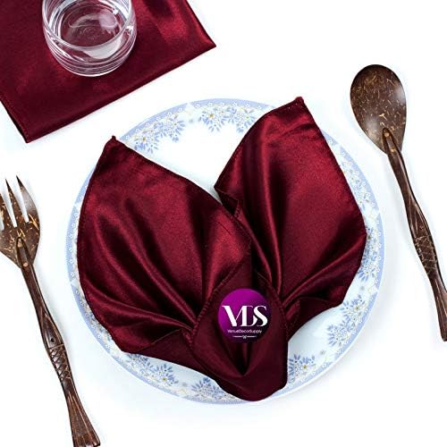 VDS - 200 Pieces | Satin Napkins 12 x 12 Inch Square | Kitchen & Dinner Table Napkins Cloths Handkerchief for Restaurant Bistro Wedding Christmas Birthday Party Dinner Decoration (Burgundy) by VDS