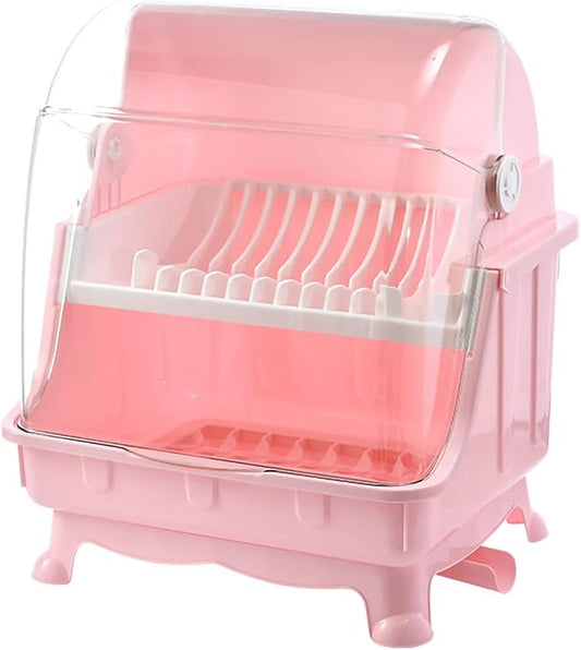 Dish Drying Rack, Bottle Dryer Holder with Cover Lid and Removable Drainboard, Utensil and Cup Holder for Kitchen Counter, Dish Dryer Shelf, Medium Size, 16 x 13 x 18.3 Inch (Pink) by Pilipane