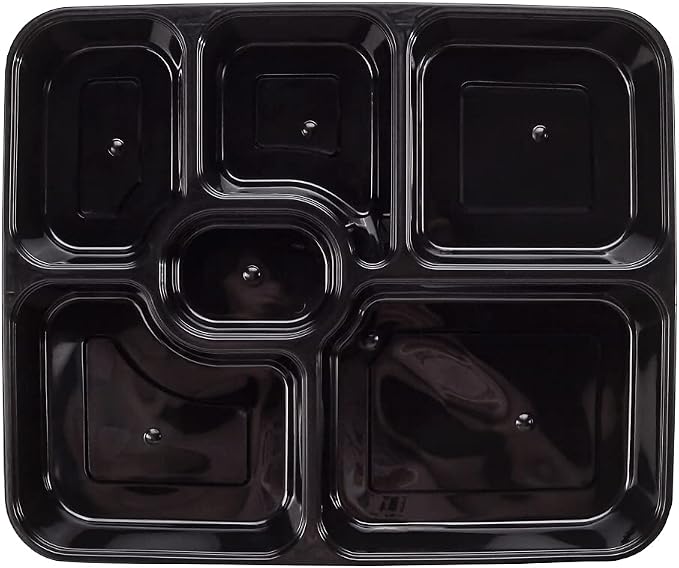 Restaurantware Asporto 53 Ounce Food Containers 100 Microwavable Take Out Food Containers - Clear Plastic Lids Included WIth 6 Compartments Black Plastic Catering Food Containers Disposable - Image 17