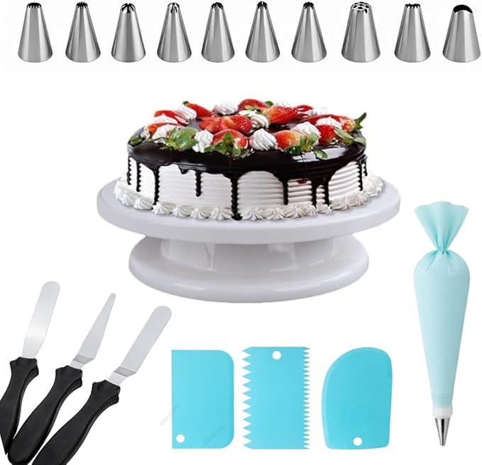 12 Piece Cake Decorating Nozzle Cake Making Set Combo - Versatile Baking and Cake Decoration Kit with 360-Degree Rotating Turntable, Icing Nozzles, Scraper Set, Silicone Spatulaa (Combo 6) by Unknown