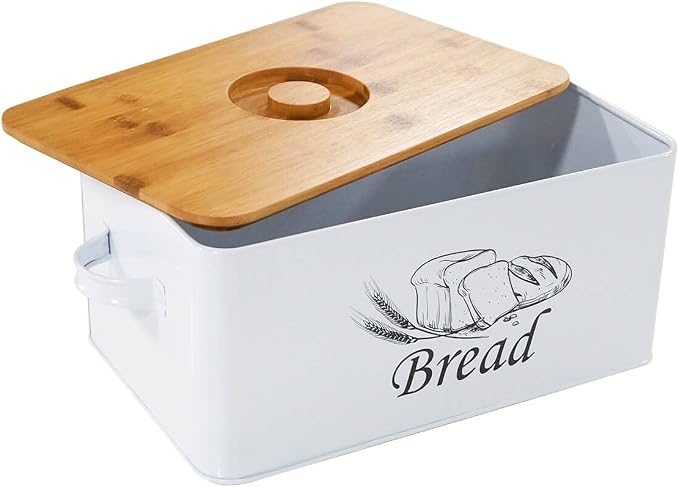 SOTECH Bread Box with 3pcs Jars Coffee Sugar Tea for Kitchen Countertop White Metal Bread Box with Bamboo Board Cover Pastry Storage Container Set Kitchen decor (White Box) - Image 6