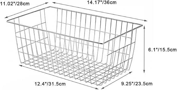 SANNO Farmhouse Freezer Bastets Organizer Bin Large Metal Wire Food Storage Organizer Bin Basket - for Kitchen Cabinets, Pantry, Bathroom, Laundry Room, Closets, Garage - Chrome, 3 pack - Image 8