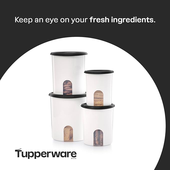Tupperware One Touch Reminder Canisters 4 Canister Food Storage Set in White & Black, Dishwasher Safe and BPA Free, (4 Containers, 4 Lids) - Image 5