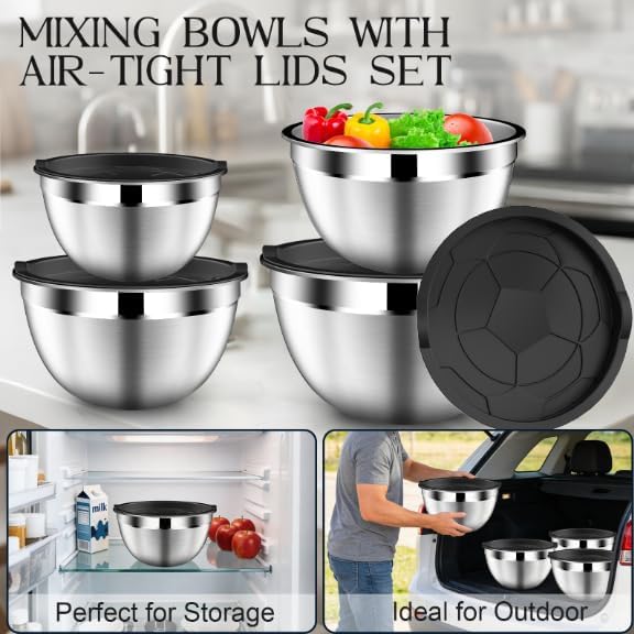 DUTZUN Mixing Bowls with Lids Set, Stainless Steel Mixing Bowls with Colander, Strainer with Mixing Bowl Set, Serving Bowl Kitchen Gift, Size 4.5, 2.5, 2, 1.5QT - Black - Image 3