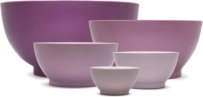 5-Piece Non-Spill Plastic Mixing Bowl Set, Dusty Plum | Reusable Nesting Kitchen Bowls with Concave Inner Lip and Non-Slip Base by CaliBowl