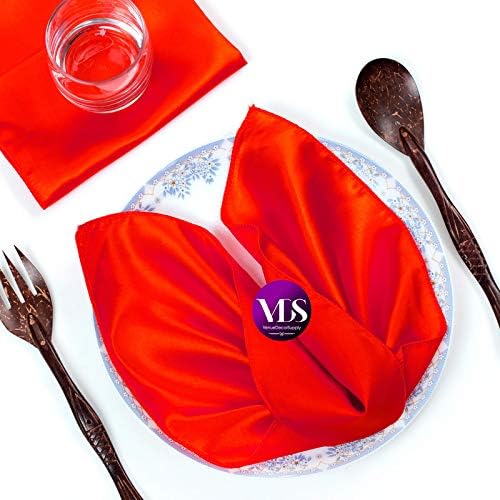 VDS - 200 Pieces | Satin Napkins 12 x 12 Inch Square | Kitchen & Dinner Table Napkins Cloths Handkerchief for Restaurant Bistro Wedding Christmas Birthday Party Dinner Decoration (Orange) by VDS