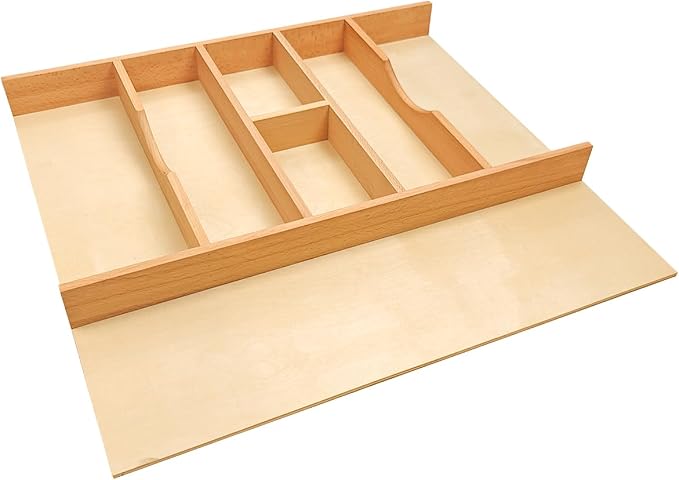 Silverware Drawer Organizer - Trim-to-Fit with Adjustable Dividers for Kitchen Utensil Storage, Beech Wood Frame with 11 Sizes (24" W x 22" D) by Unknown
